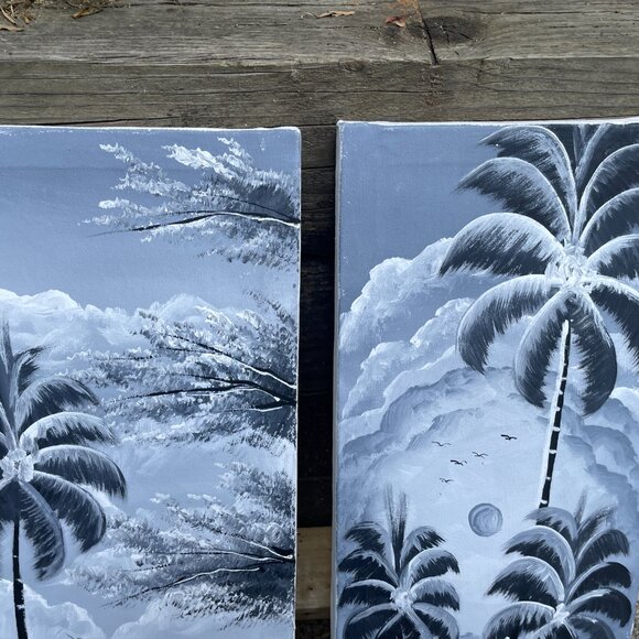 Jamaican Tropical Palm Tree Beach Original Painting Lot 2 - Picture 2 of 5